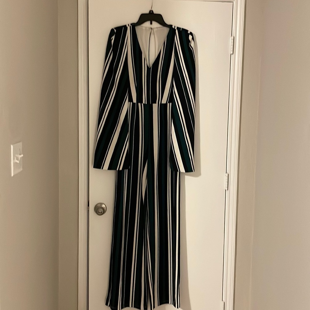 EUC pinstripes cape attached pantsuit